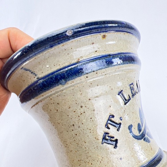 Vintage Fort Leavenworth Pot Stoneware Hand Thrown Pottery Grey Blue Crock - Picture 9 of 13